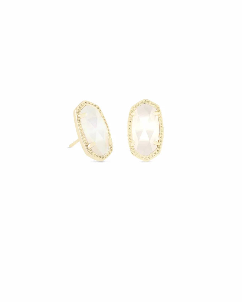 Ellie Gold Stud Earrings in Ivory Pearl