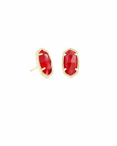 Ellie Gold Stud Earrings in Ruby Red