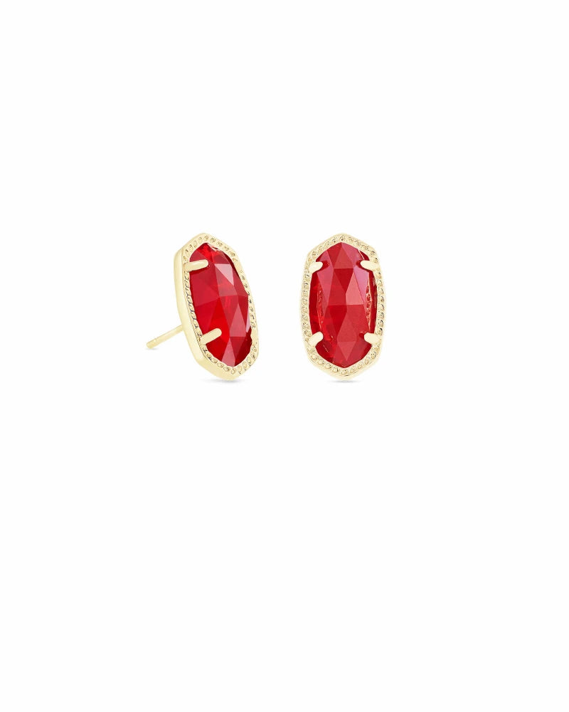 Ellie Gold Stud Earrings in Ruby Red
