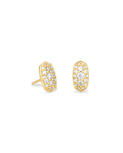 Grayson Gold Stud Earrings in White Crystal